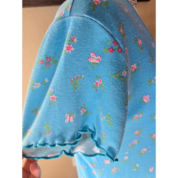 Vintage 90s Moon Dance Blue Floral Butterfly Henley Nightgown Maxi Dress M Soft - Picture 9 of 13
